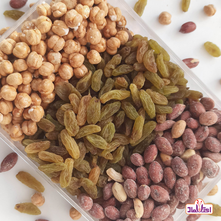 نخود چی کشمش بادام زمینی 500 گرمی اعتماد تازه و اعلا