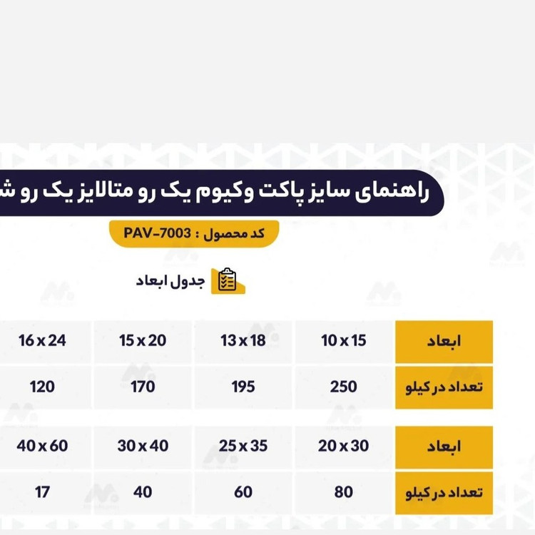 پاکت وکیوم شفاف متالایز