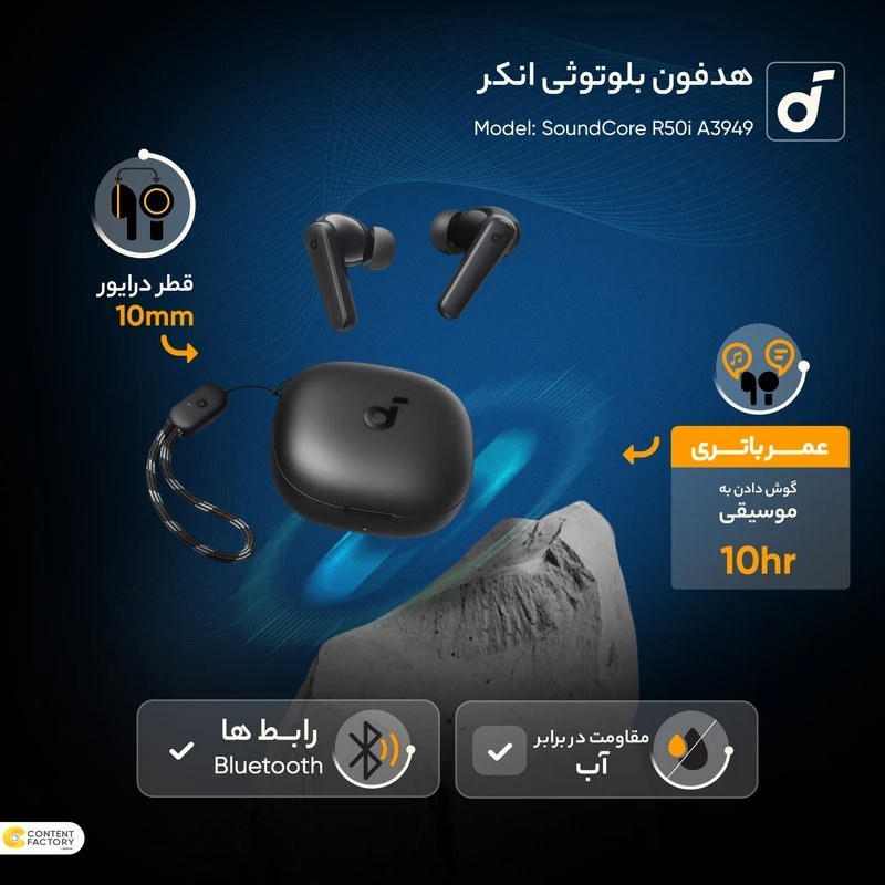 ایرپاد انکر مدل SoundCore R50i ، درگاه شارژ USB Type-C، دارای فناوری AI-Enhanced Ca (اصلی اوریجینال)