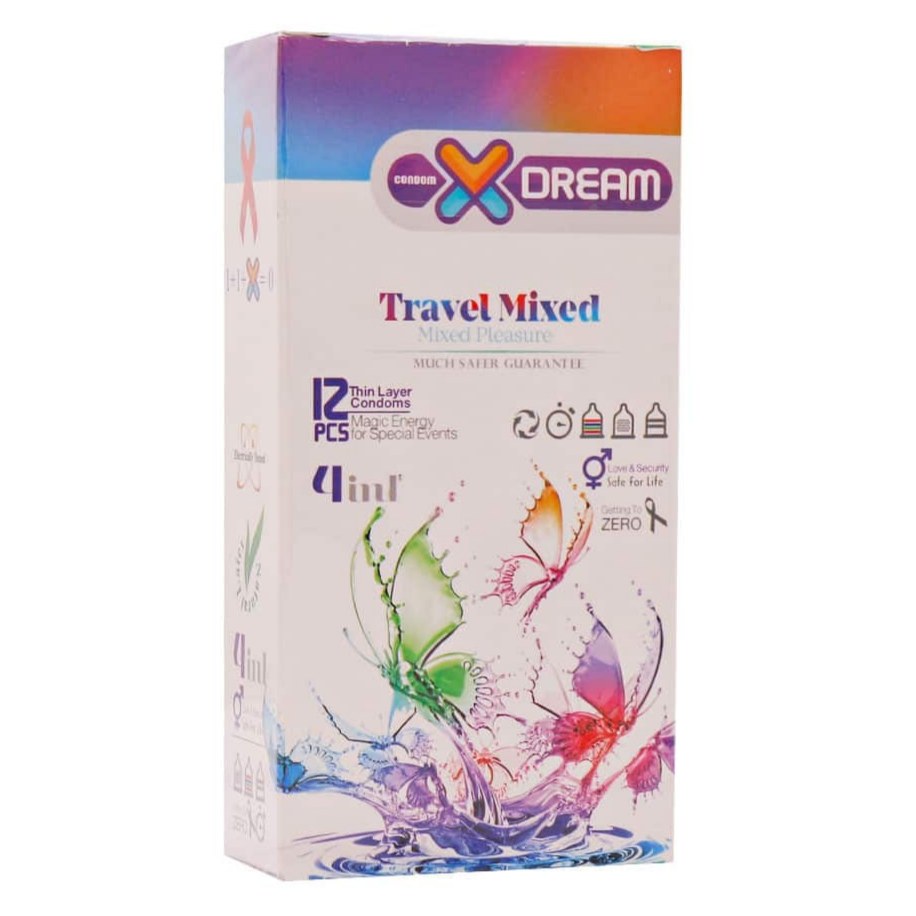 کاندوم مسافرتی ایکس دریم XDream Travel بسته 12 عددی - چهار مدل کاندوم مختلف و متنوع