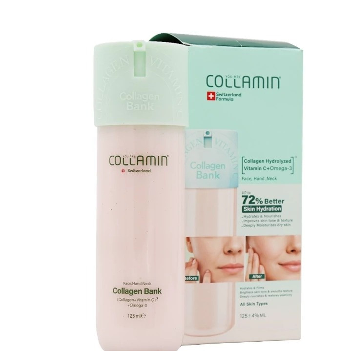 کرم مرطوب کننده صورت و گردن کلامین مدل collagen bank مناسب انواع پوست حجم 125 میلی لیتر