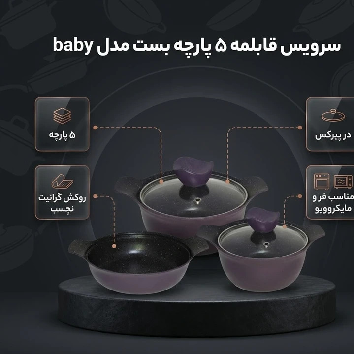 سرویس قابلمه سیسمونی نوزادی 5 پارچه بست BEST - چدن گرانیت