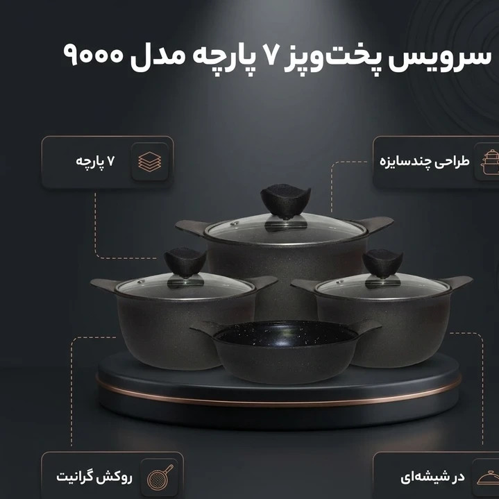 سرویس قابلمه 7 پارچه (دانشجویی) بست BEST - چدن گرانیت