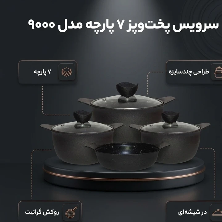 سرویس قابلمه 7 پارچه (دانشجویی) چدنی گرانیتی بست BEST