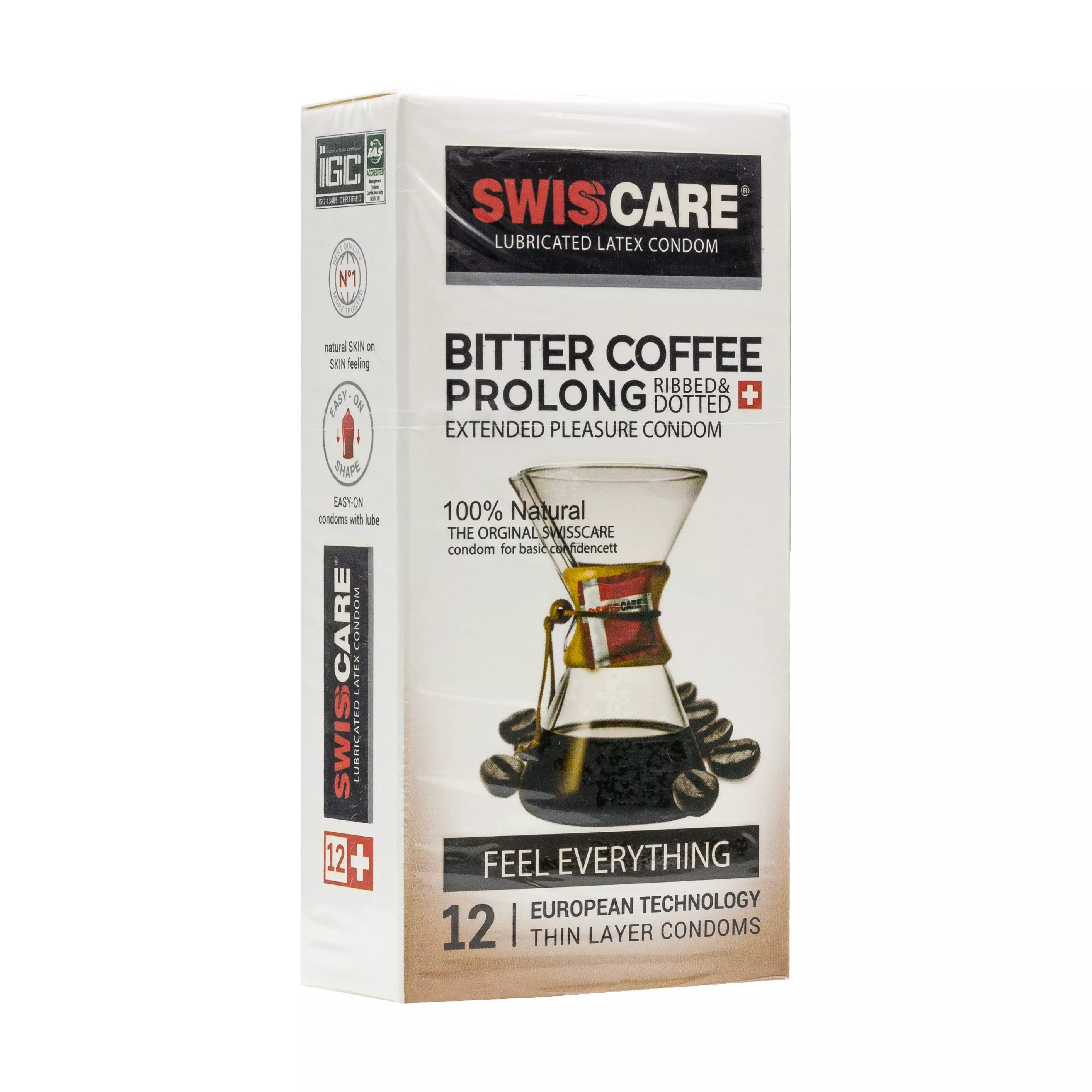 کاندوم تاخیردار و خاردار قهوه تلخ سوئیس کر Bitter Coffee بسته 12 عددی