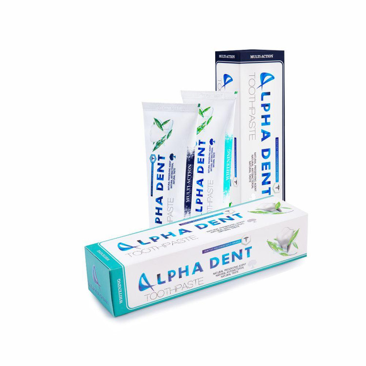 خمیر دندان آلفادنت مدل multi action و whitening حجم 75 میلی لیتر