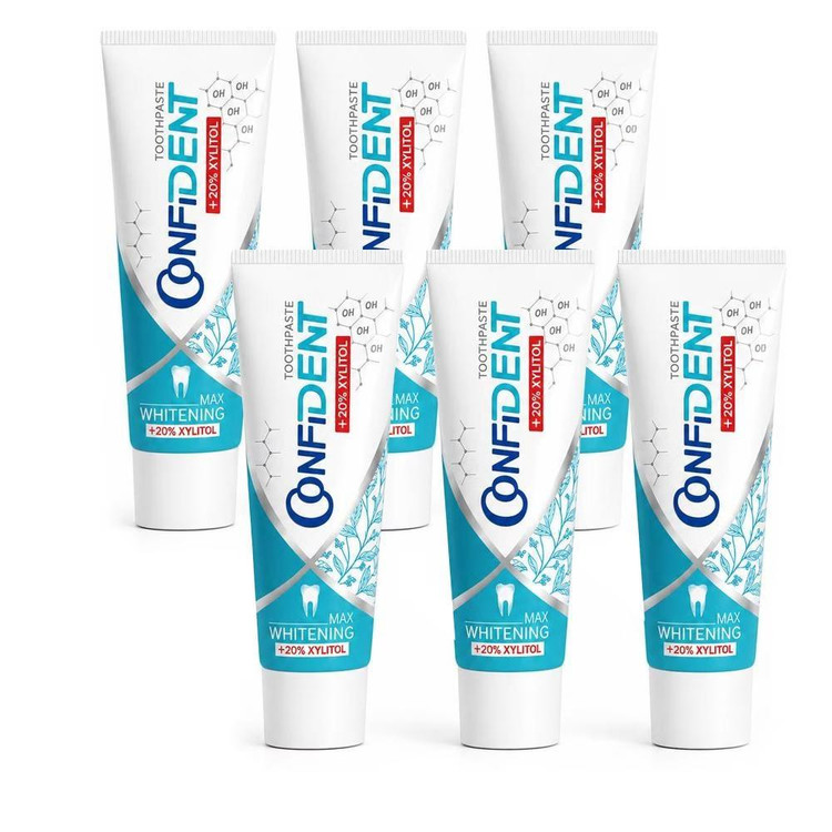 خمیر دندان سفید کننده کانفیدنت مدل Whitening-Max06 مناسب برای انواع دندان حجم 100 میلی لیتر مجموعه 6 عددی