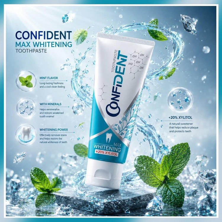 خمیر دندان سفید کننده کانفیدنت مدل Whitening-Max06 مناسب برای انواع دندان حجم 100 میلی لیتر مجموعه 6 عددی