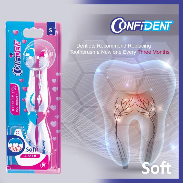 مسواک کانفیدنت مدل CT-Biform با برس نرم سه بسته 2 عددی