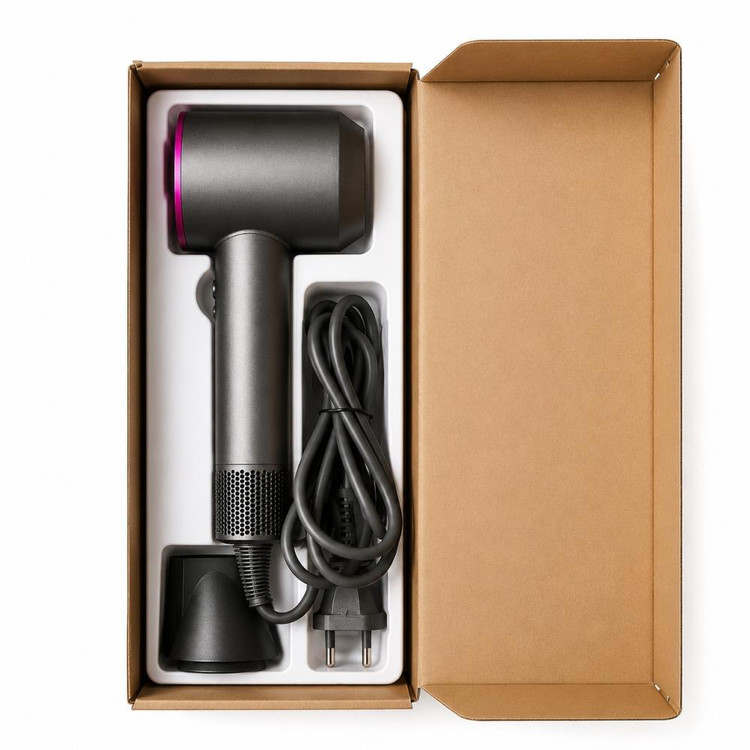 سشوار سفری مدل HD-01 با توان 1600 وات، موتور DC، المنت سرامیکی، تنظیم دما در 3 حالت و سرعت در 2 حالت، دارای دکمه باد ...