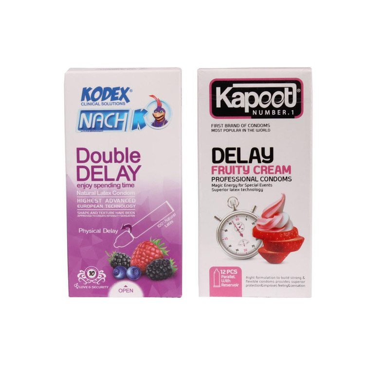 کاندوم کاپوت مدل Delay Fruity بسته 12 عددی به همراه کاندوم ناچ کدکسمدل Double Delay بسته 10 عددی