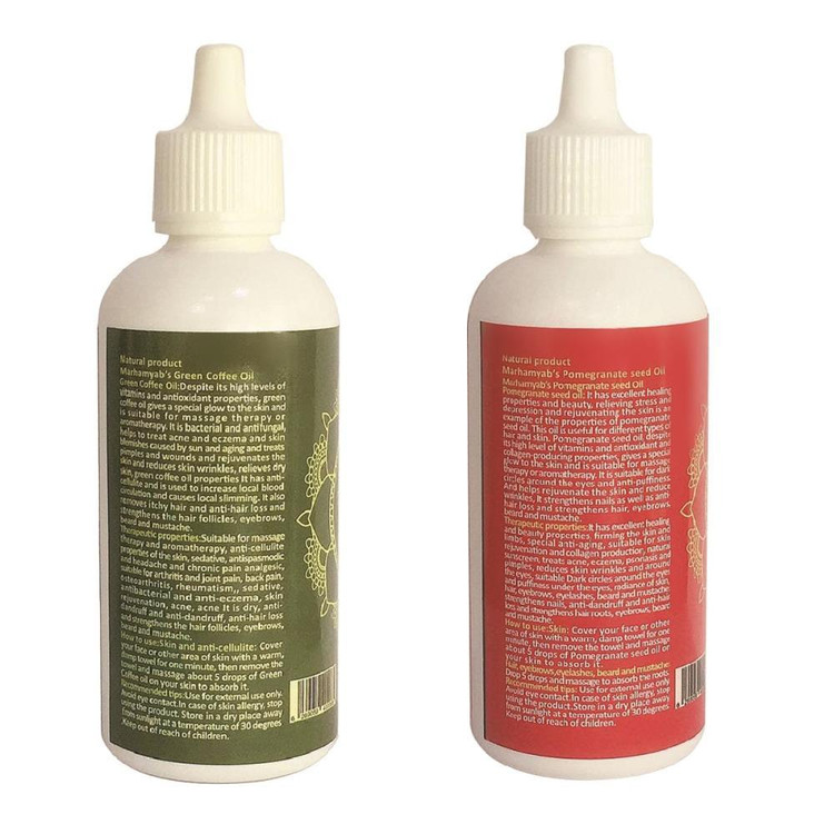 روغن تقویت کننده مو، مژه و ابرو مرهم یاب مدل هسته انار و قهوه سبز حجم 80 میلی لیتر مجموعه 2 عددی