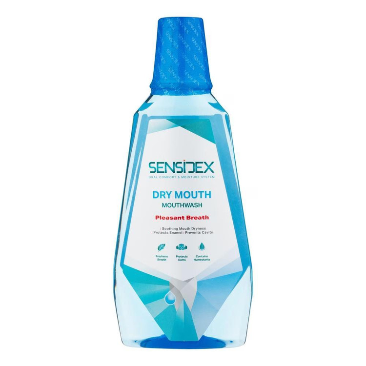 دهان شویه سنسیدکس مدل pleasant breath حجم 420 میلی لیتر ضد پوسیدگی حاوی هیالورونیک اسید مناسب بزرگسالان بدون طعم
