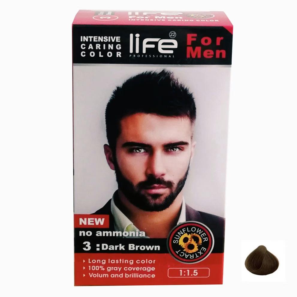 کیت رنگ مو لایف شماره 3 حجم 60 میلی لیتر رنگ قهوه ای تیره
