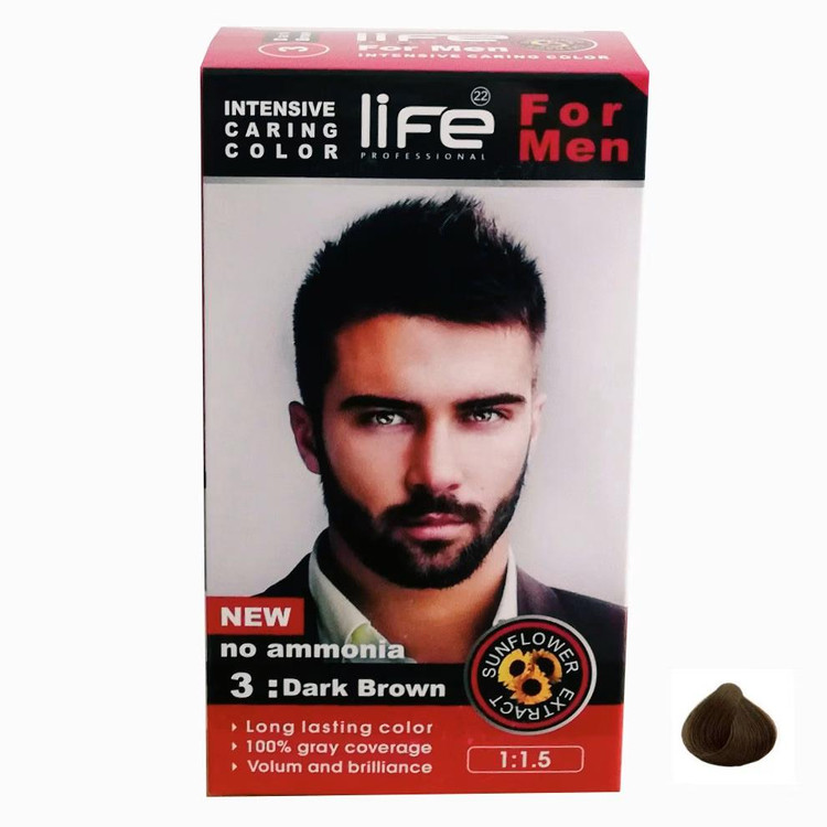 کیت رنگ مو لایف شماره 3 حجم 60 میلی لیتر رنگ قهوه ای تیره