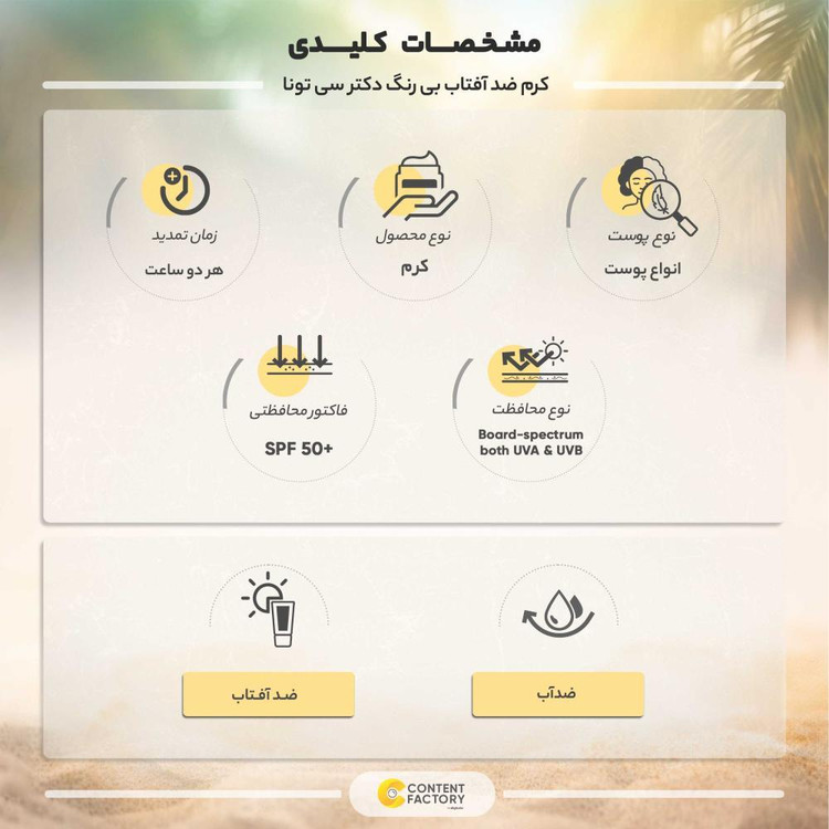 کرم ضد آفتاب بدون رنگ دکتر سی تونا SPF 50 مدل Anti wrinkle مناسب انواع پوست حجم 50 میلی لیتر