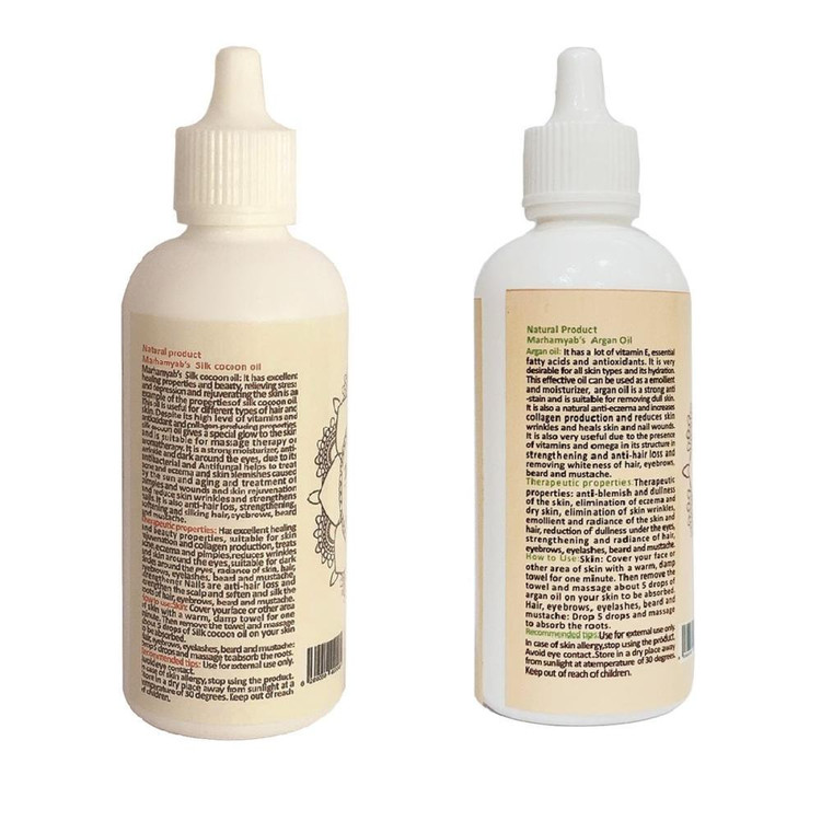 روغن تقویت کننده مو، مژه و ابرو مرهم یاب مدل آرگان و پیله ابریشم حجم 80 میلی لیتر مجموعه 2 عددی