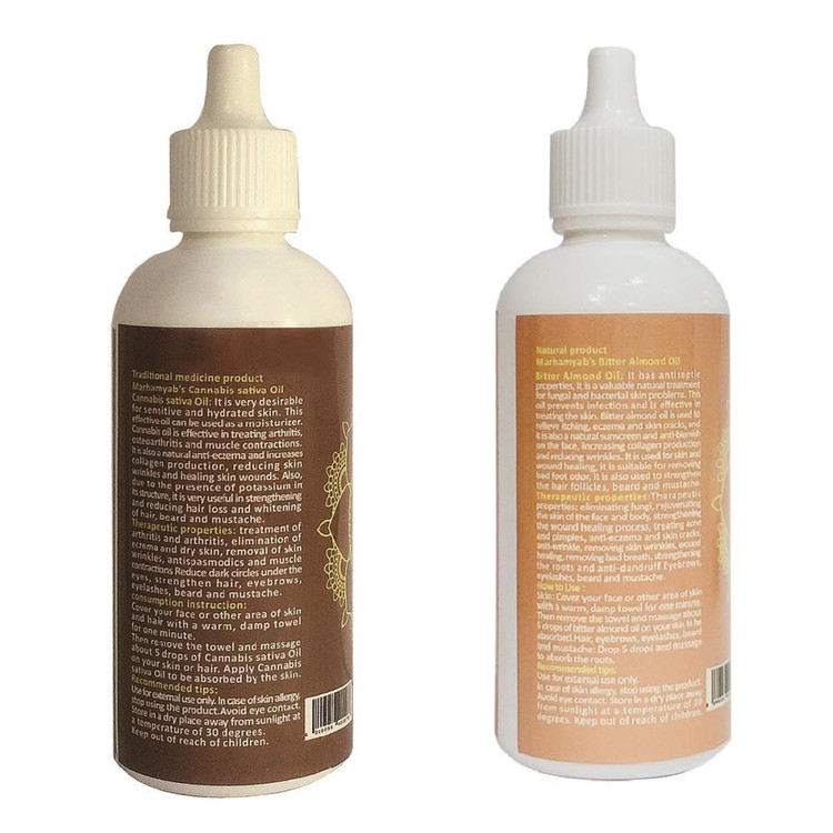 روغن تقویت کننده مو ، مژه و ابرو مرهم یاب مدل بادام تلخ و شاهدانه حجم 80 میلی لیتر مجموعه 2 عددی