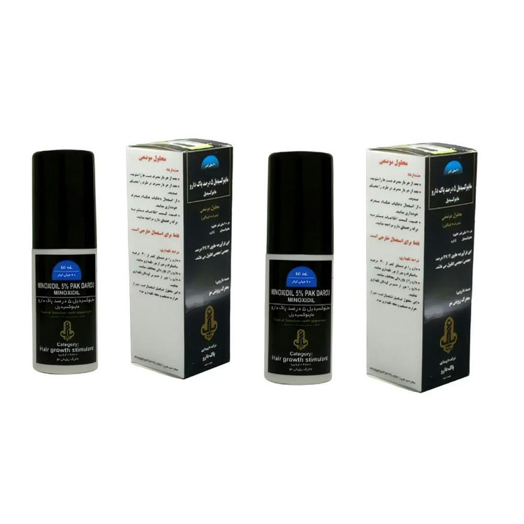 محلول تقویت کننده مو پاک دارو مدل ماینوکسیدیل 5 درصد حجم 60 میلی لیتر بسته 2 عددی