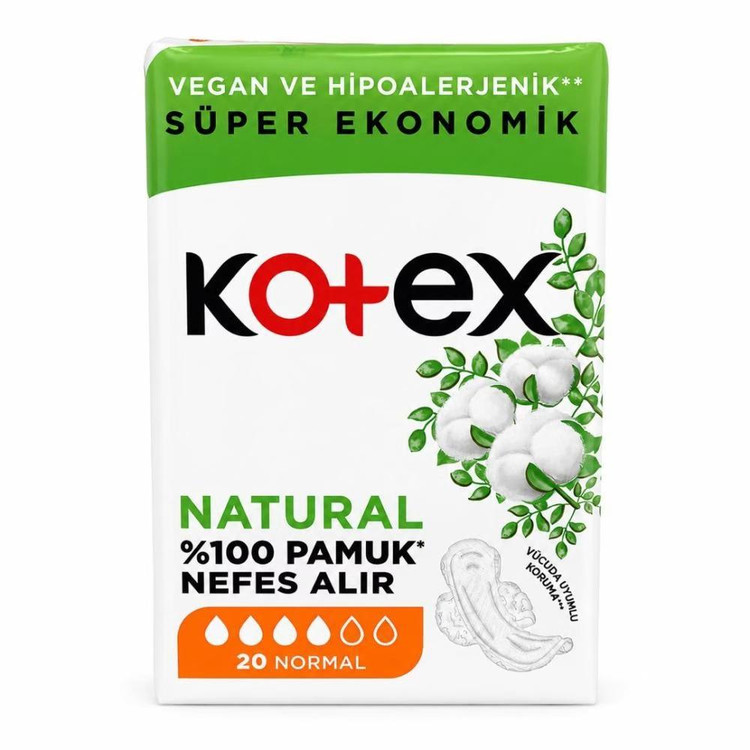 نوار بهداشتی مشبک متوسط ضد حساسیت روز و شب کوتکس مدل Natural سایز متوسط بسته 20 عددی