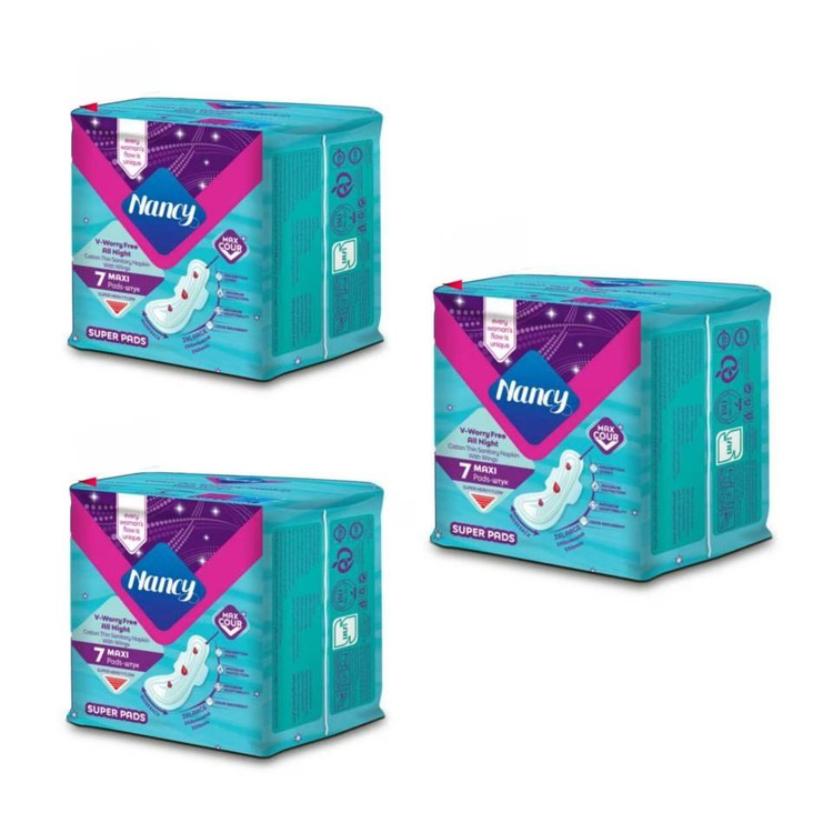 نوار بهداشتی بالدار نازک نانسی مدل MAXI سایز فوق العاده بزرگ سه بسته 7 عددی