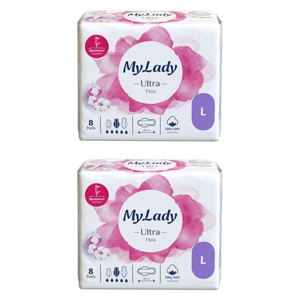 نوار بهداشتی بالدار نازک روز و شب مای لیدی مدل Silky Soft سایز بزرگ دو بسته 8 عددی