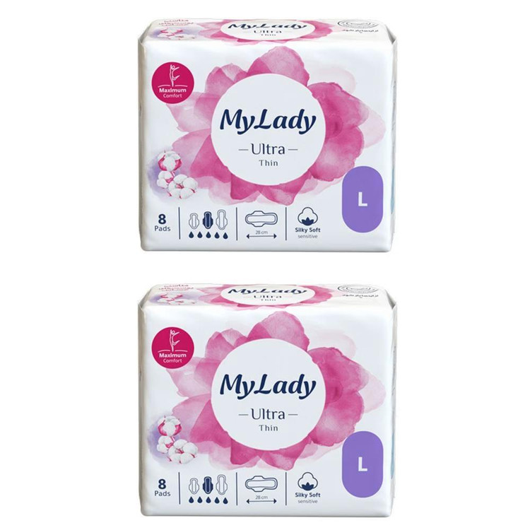 نوار بهداشتی بالدار نازک روز و شب مای لیدی مدل Silky Soft سایز بزرگ دو بسته 8 عددی