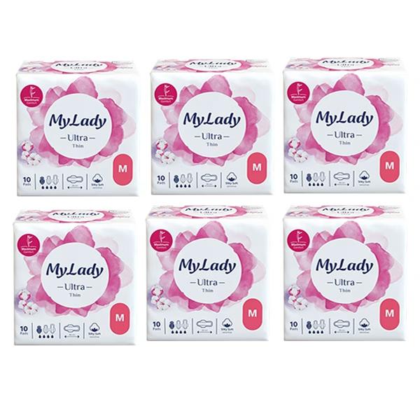 نوار بهداشتی بالدار نازک روز و شب مای لیدی مدل Silky Soft سایز متوسط شش بسته 10 عددی