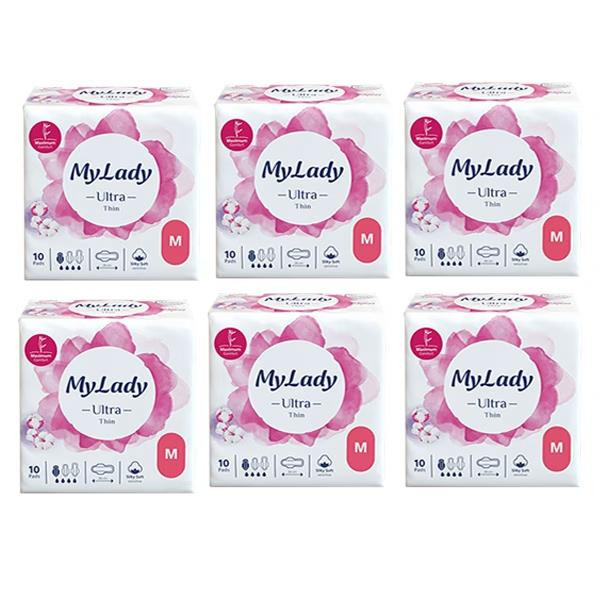 نوار بهداشتی بالدار نازک روز و شب مای لیدی مدل Silky Soft سایز متوسط شش بسته 10 عددی