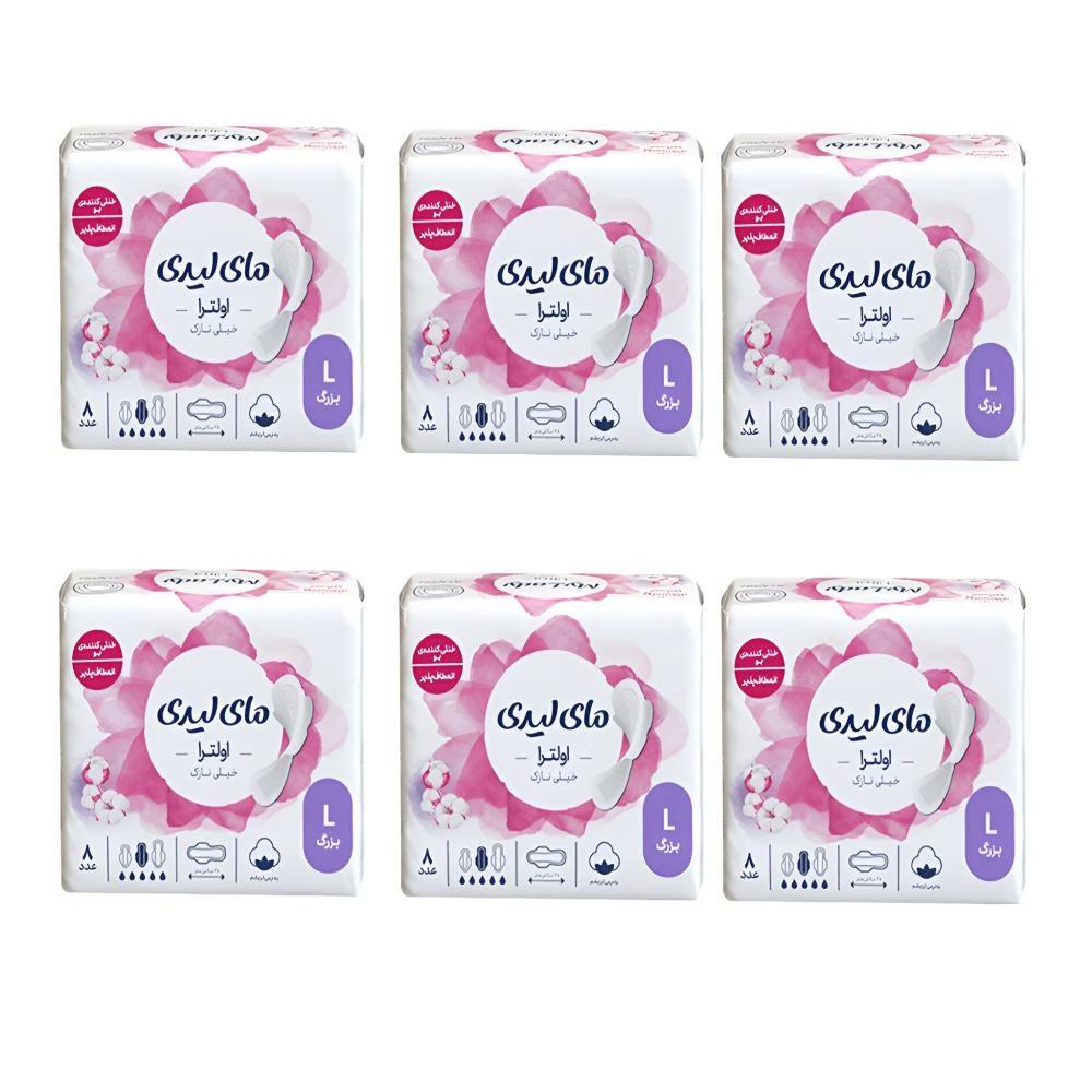 نوار بهداشتی بالدار نازک مای لیدی مدل Silky Soft سایز بزرگ شش بسته 8 عددی