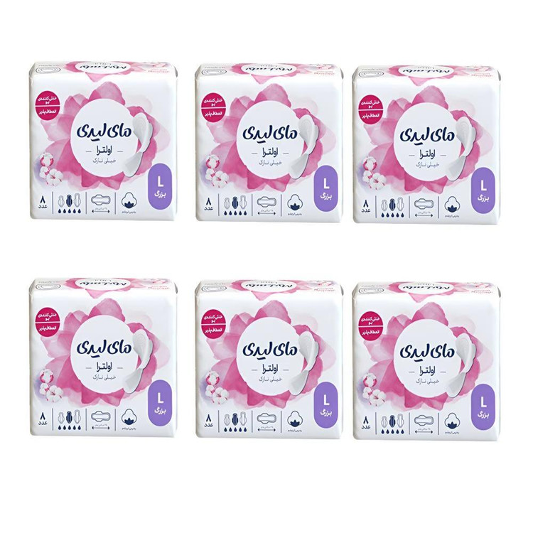 نوار بهداشتی بالدار نازک مای لیدی مدل Silky Soft سایز بزرگ شش بسته 8 عددی