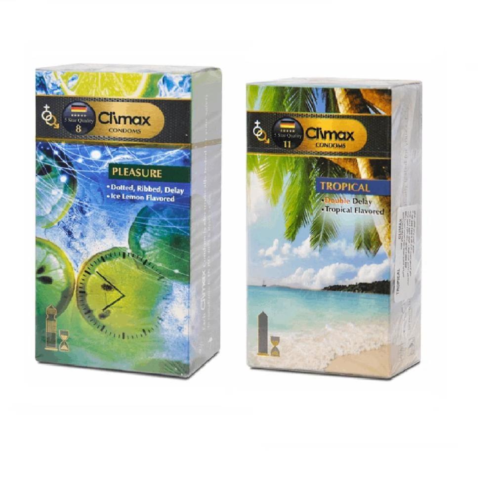 کاندوم کلایمکس مدل Pleasure بسته 12 عددی به همراه کاندوم کلایمکس مدل Tropical بسته 12 عددی