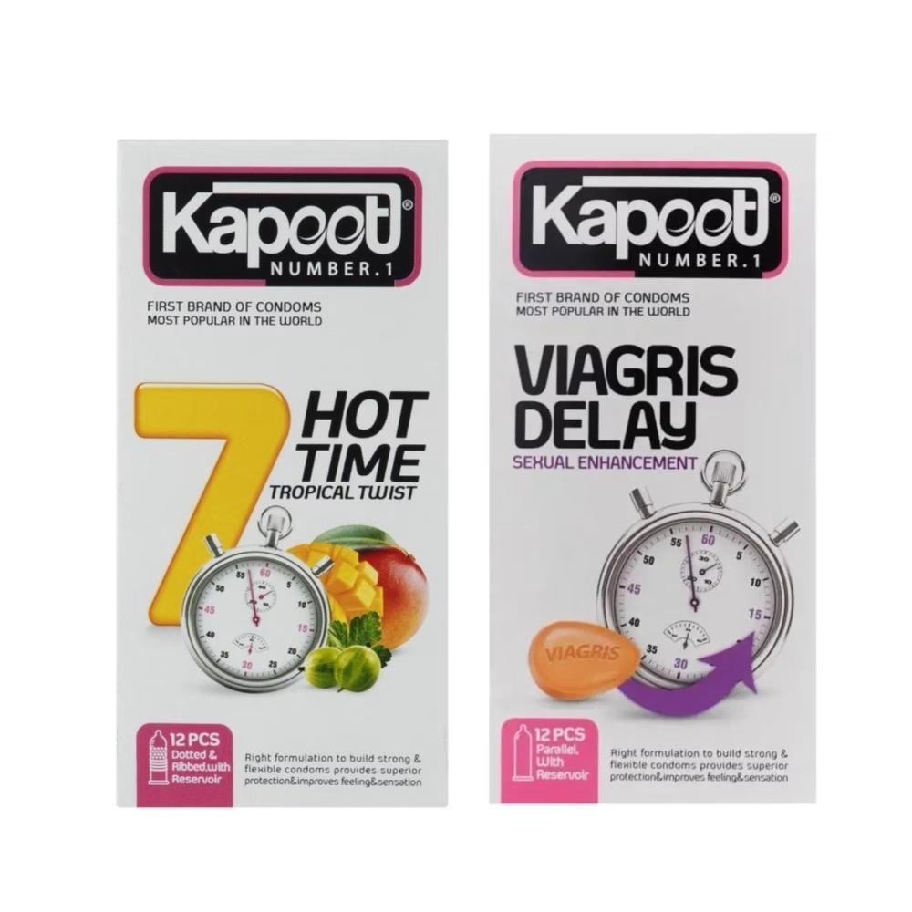 کاندوم خاردار کاپوت مدل 7HOT TIME بسته 12 عددی به همراه کاندوم تاخیری کاپوت مدل VIAGRIS DELAY بسته 12 عددی