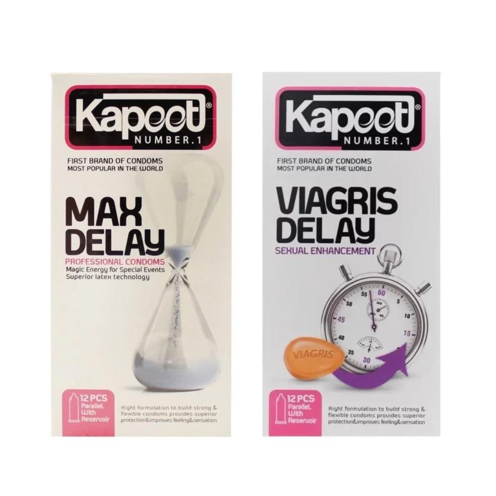 کاندوم تاخیری کاپوت مدل MAX DELAY بسته 12 عددی به همراه کاندوم تاخیری کاپوت مدل VIAGRIS DELAY بسته 12 عددی