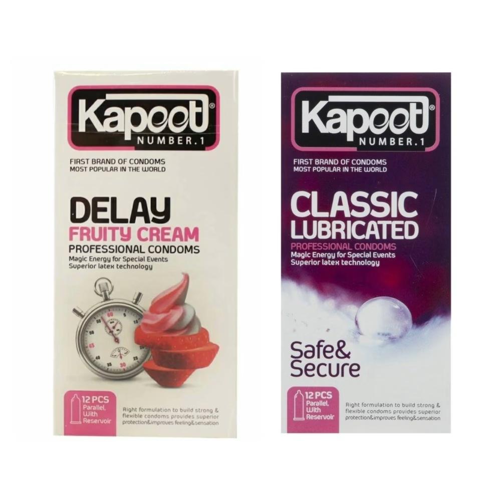 کاندوم تاخیری کاپوت مدل FRUITY CREAM بسته 12 عددی به همراه کاندوم کلاسیک کاپوت مدل LUBRICATED بسته 12 عددی