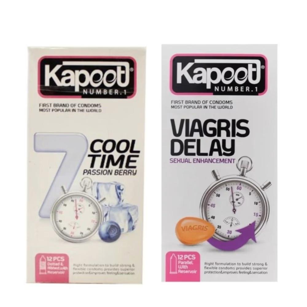 کاندوم تاخیری کاپوت مدل 7COOL TIME بسته 12 عددی به همراه کاندوم تاخیری کاپوت مدل VIAGRIS DELAY بسته 12 عددی