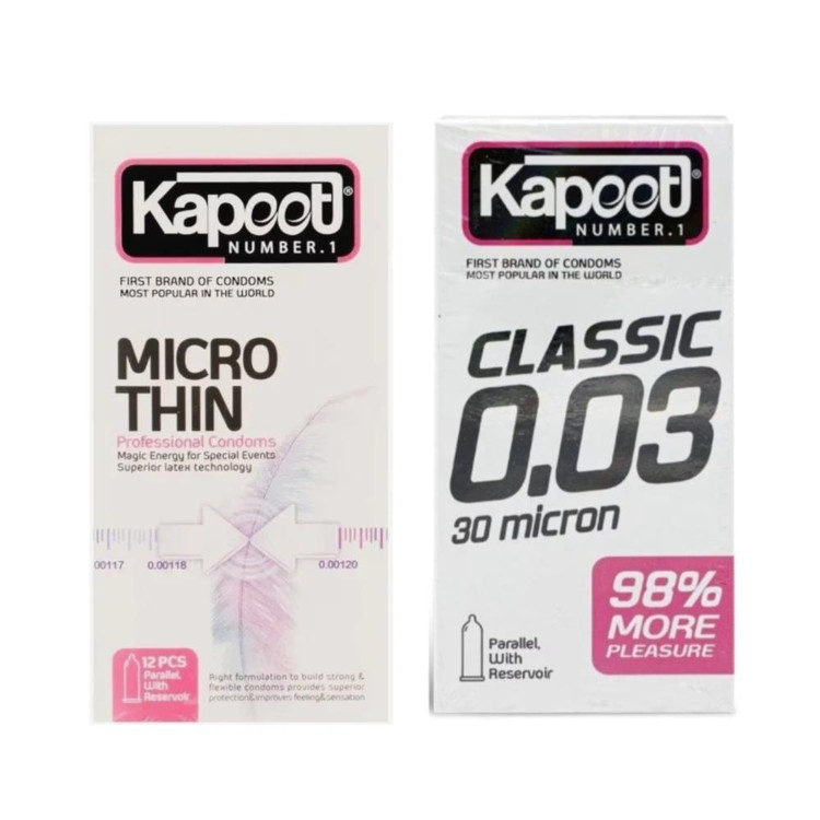 کاندوم کلاسیک کاپوت مدل MICRO THIN بسته 12 عددی به همراه کاندوم کلاسیک کاپوت مدل 0.03 بسته 10 عددی