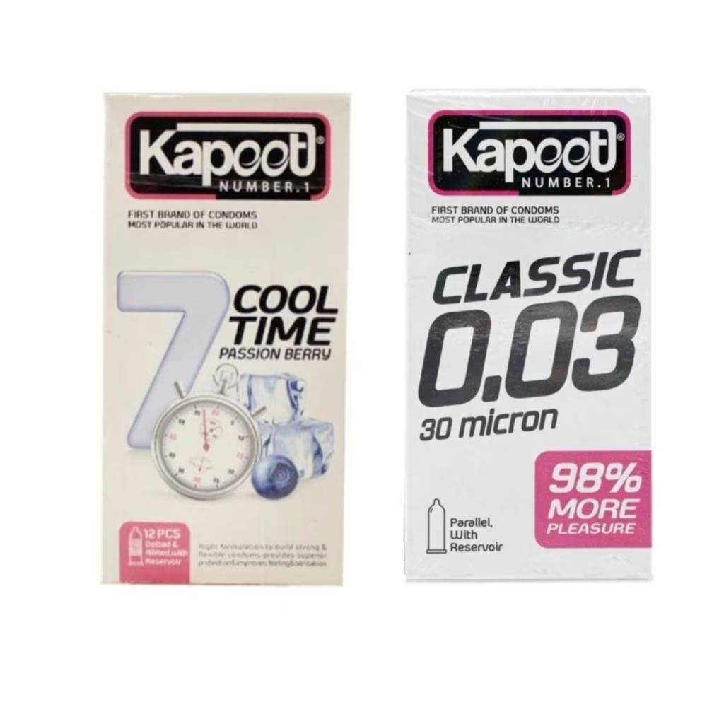 کاندوم تاخیری کاپوت مدل 7COOL TIME بسته 12 عددی به همراه کاندوم کلاسیک کاپوت مدل 30 میکرون بسته 10 عددی