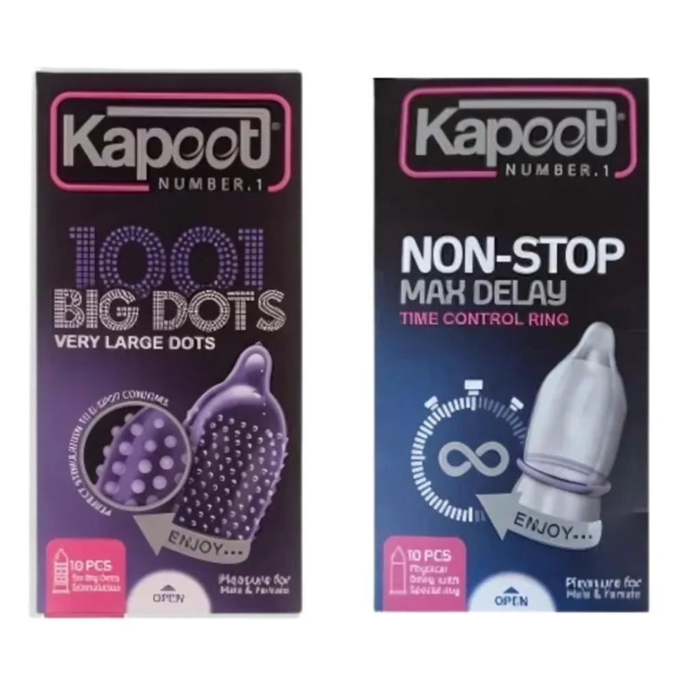 کاندوم خاردار کاپوت مدل BIG DOTS بسته 10 عددی به همراه کاندوم تاخیری کاپوت مدل NON-STOP بسته 10 عددی