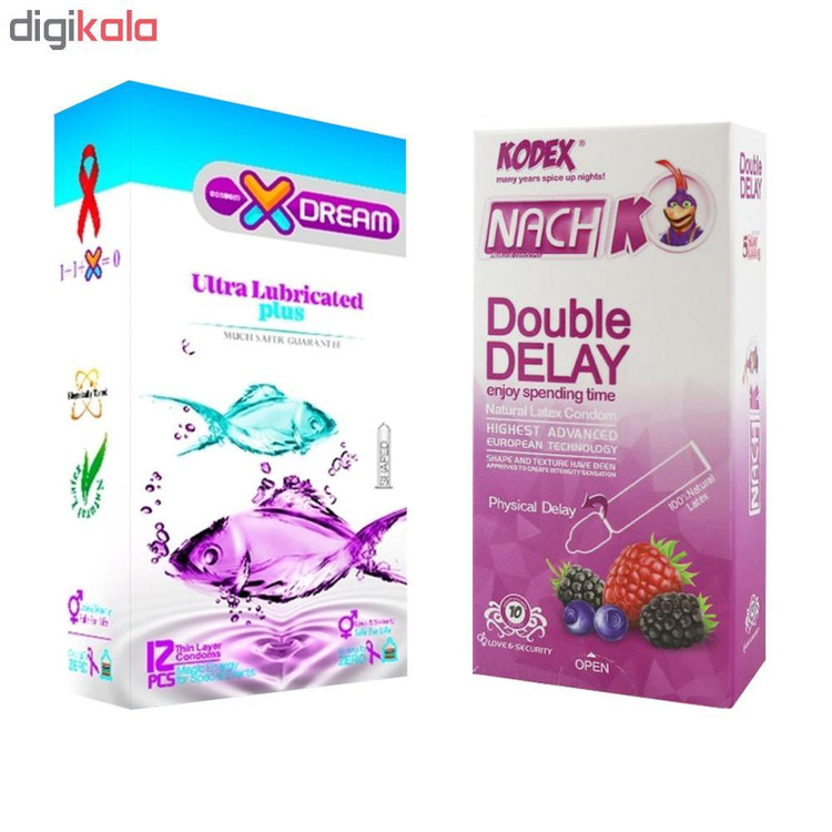 کاندوم ایکس دریم مدل Ultra Lubricated Plus بسته 12 عددی به همراه کاندوم تاخیری کدکس مدل Double Delay بسته 10 عددی
