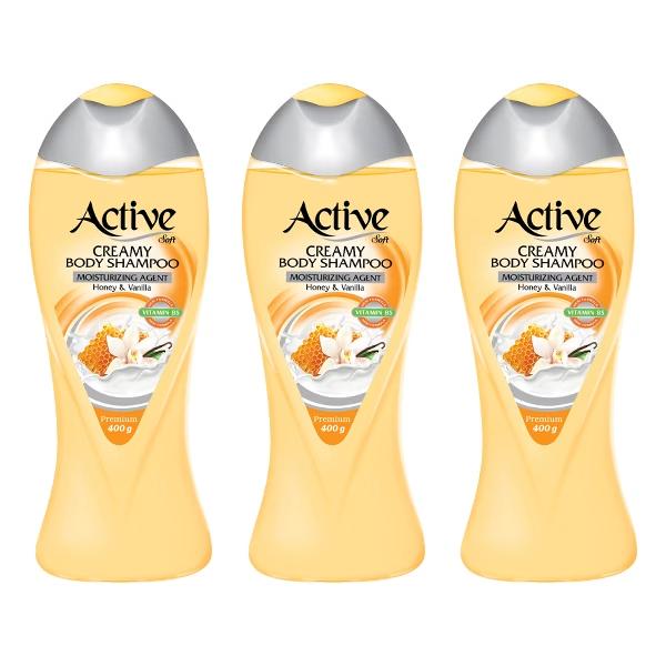 شامپو بدن اکتیو مدل Vanilla And Honey وزن 400 گرم بسته 3 عددی