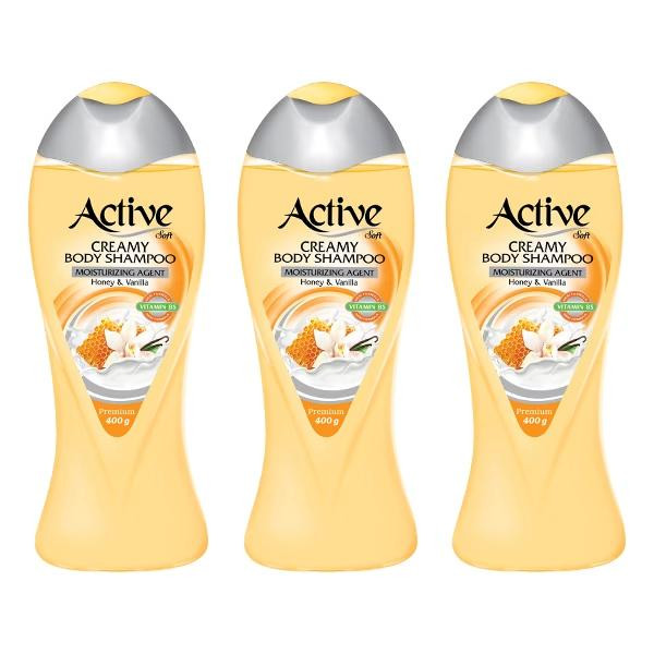 شامپو بدن اکتیو مدل Vanilla And Honey وزن 400 گرم بسته 3 عددی