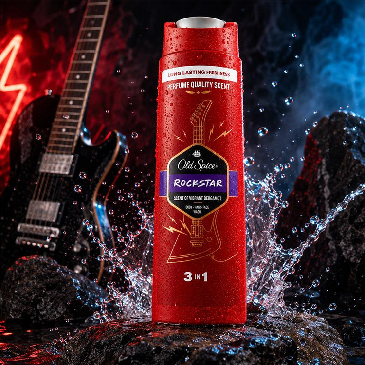 شامپو سر و بدن الد اسپایس مدل Rockstar با رایحه ای مرکباتی و میوه ای مناسب انواع پوست حجم 400 میلی لیتر