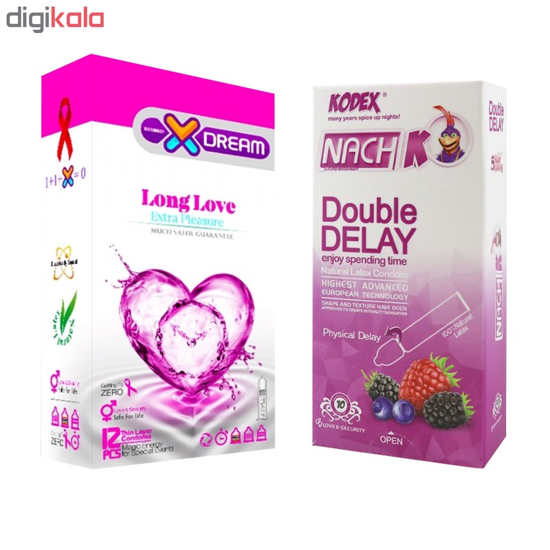 کاندوم ایکس دریم مدل Long Love بسته 12 عددی به همراه کاندوم تاخیری کدکس مدل Double Delay بسته 10 عددی مدل 1