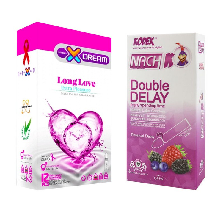 کاندوم ایکس دریم مدل Long Love بسته 12 عددی به همراه کاندوم تاخیری کدکس مدل Double Delay بسته 10 عددی مدل 1