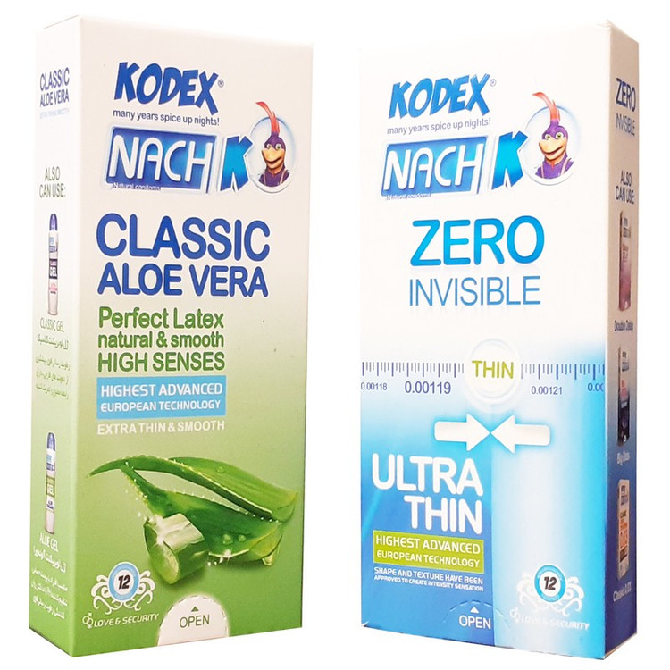 کاندوم ناچ کدکس مدل Zero Invisible بسته 12 عددی به همراه کاندوم مدل Classic Aloe Vera