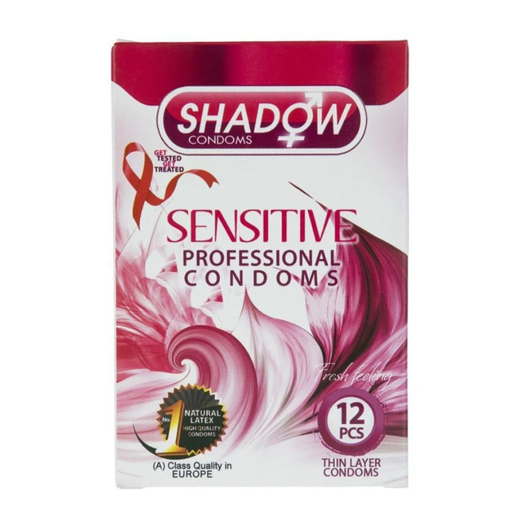 کاندوم تاخیری و روان و بسیار نازک شادو SHADOW SENSITIVE بسته 12 عددی