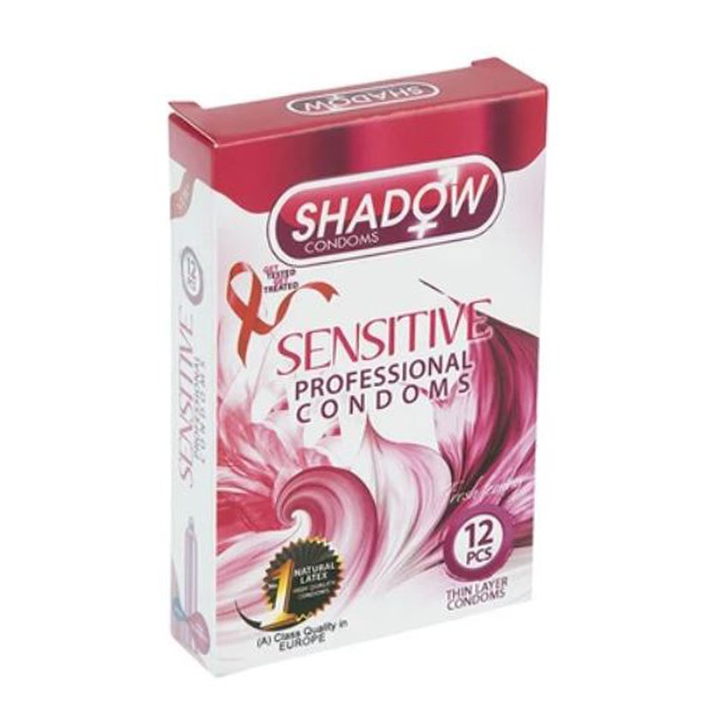 کاندوم تاخیری و روان و بسیار نازک شادو SHADOW SENSITIVE بسته 12 عددی