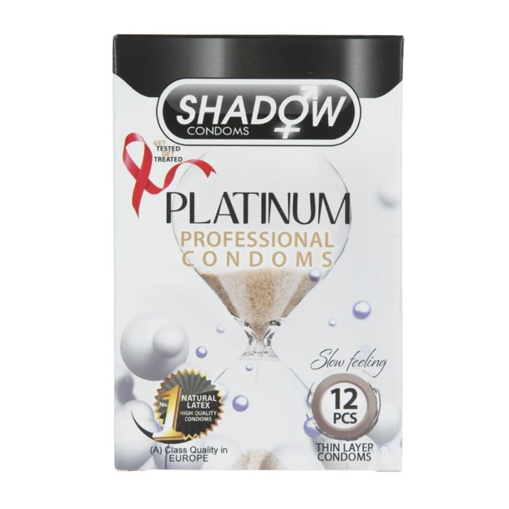 کاندوم خاردار و تاخیری قوی و تنگ کننده پلاتین شادو SHADOW PLATINUM بسته 12 عددی