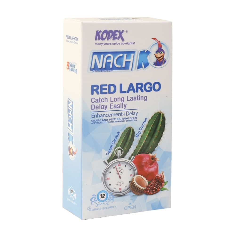 کاندوم بزرگ کننده و تنگ کننده و تاخیری لارگو ناچ کدکس NACH KODEX Red Cactus بسته 12 عددی